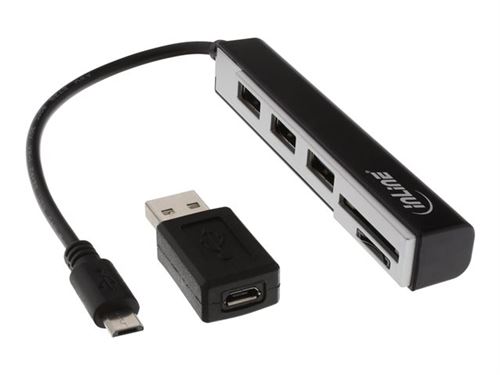 InLine OTG Cardreader with 3 Port USB Hub - Adaptateur de carte (SD, miniSD, SDHC, microSDHC, SDXC, miniSDXC) - micro USB 2.0