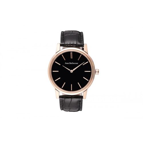 Montre Mixte Jean Bellecour Cadran 38cm En Steel Noir Et Bracelet Noir En Cuir REDG2