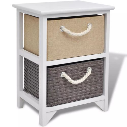 Meelady Tiroir à 2 niveaux Armoire de rangement en bois Avec des bacs en tissu durable Paniers en osier Chambre à coucher Meubles d'unité Étagères de rangement pour chambre Entrée,Couloir, Salon
