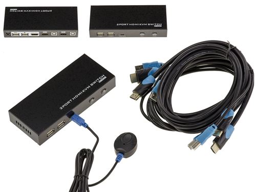 KVM SWITCH HDMI - USB /// AUTOMATIQUE /// - 2 PORTS SON + IMAGE + CLAVIER + SOURIS Complet, livré avec cordons