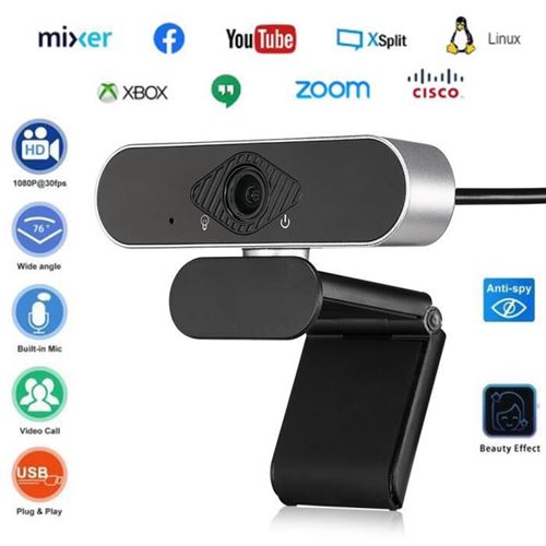 Webcam USB 1080P Full HD avec Microphone Stéréo, Caméra Web pour Appels Vidéo/Conférence/Émission Directe et Enregistrement