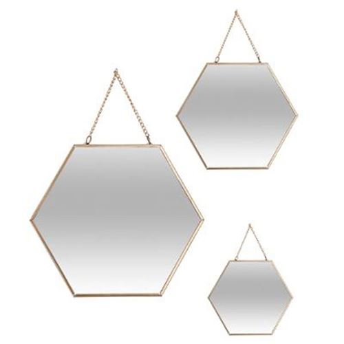 Lot de 3 Miroirs Métal Hexagone 29cm Or
