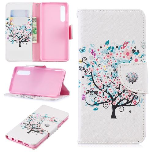 Etui en PU feuille de papier pour l'impression de motifs arbre fleuri pour votre Huawei P30