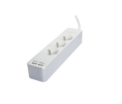 Chacon bloc multiprise 3 prises 16 a avec 2 ports usb et cable 1,5 m ho5vv-f 3x1,5 mm? blanc et argente