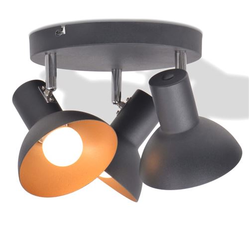 vidaXL Plafonnier pour 3 ampoules E27 Noir et doré