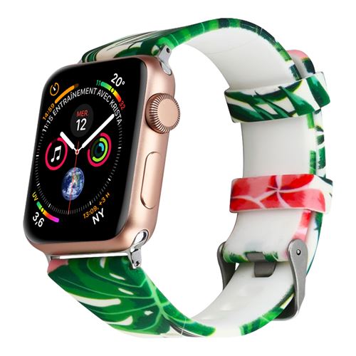 Bracelet Apple Watch 42 et 44 mm Motifs Jungle en Silicone - Vert
