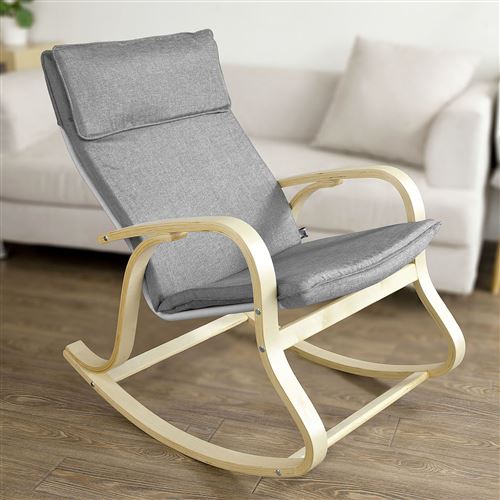 SoBuy® FST15-DG Rocking Chair, Fauteuil à bascule, Fauteuil relax, Bouleau Flexible -Gris