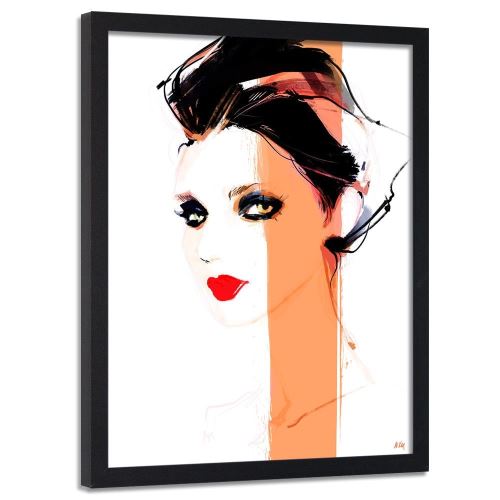 Feeby Image murale encadrée déco Tableau cadre Noir, Femme aux l?vres rouges 40x60 cm