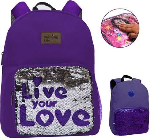 Sac à dos paillettes violet 42x30