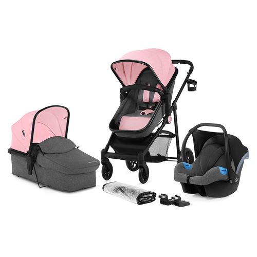Kinderkraft Poussette 3 en 1 multifonctions JULI, Nacelle, Poussette, Siège-auto et accessoires - Coloris : Rose