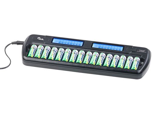 Chargeur pour 16 accus AA/AAA avec minuteur de sécurité - avec Refresh & écran
