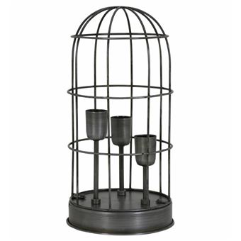 Lampe Carandira à Poser Luminaire Cage à Oiseau Eclairage 3 Ampoules Deco Electrique En Fer Patiné Etain 21x21x43cm