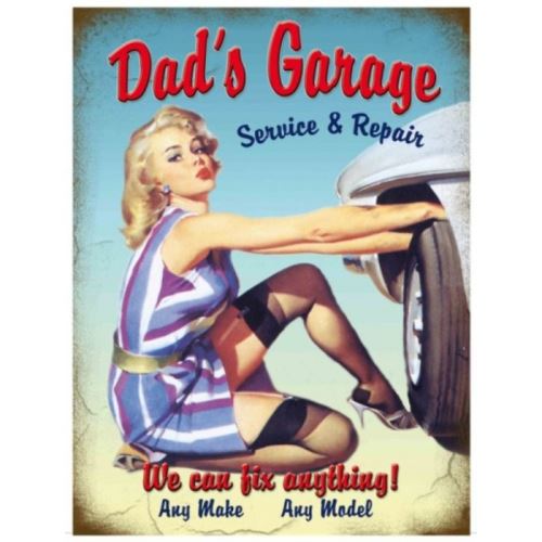 plaque pin up change une roue dad's garage bleu 70x50cm tole deco us diner loft bar