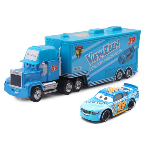 Camion Disney Pixar Mack-A027 avec 1 petit véhicule ,1:55 moulé ,21*6.5*4.5cm -Bleu
