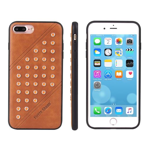Etui en PU revêtue rivet marron pour votre Apple iPhone 8 Plus/7 Plus