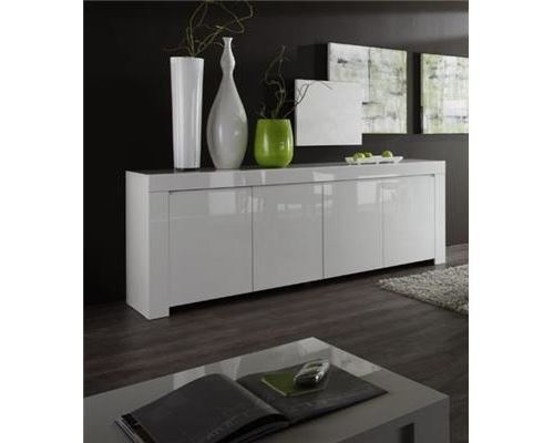 Buffet bahut blanc laqué 3 ou 4 portes design PIETRA - Blanc - L 210 x P 50 x H 84 cm