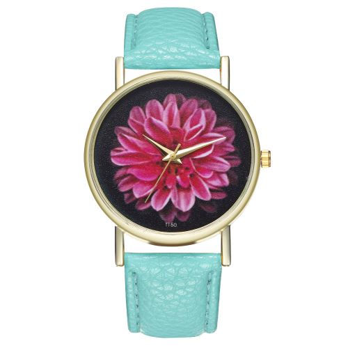 Nouvelle étoile Lily Fleur Illustration Montre Bracelet En Cuir Montre Casual Montre Pour Femme Montre À Quartz Montre T150-AMenthe verte