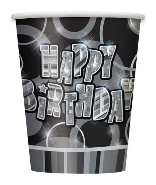 Haza Original tasses de fête Happy Birthday 266 ml 8 pièces noir