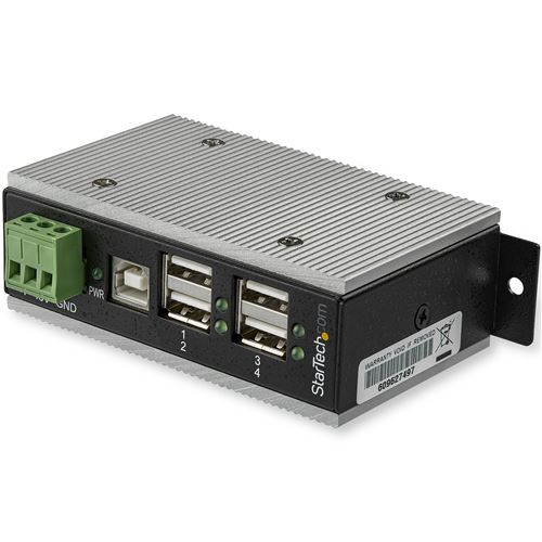 startech 4-port industrial usb hub - usb 2.0-15kv esd protection metal noir