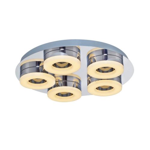 HOMEMANIA Lampe de Plafond Moon12 Plafonnier - Ronde - Chrome en Métal, 40 x 40 x 10 cm, 1 x Bande de LED, 6W, 3150LM, 3000K Lumière Blanc Naturel