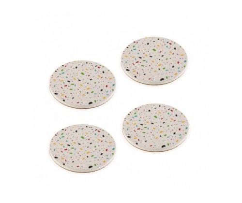 Set de 4 Dessous de Verre Ronds en Porcelaine et Liège Terrazo
