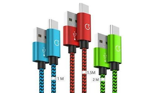 Lot de 3 câbles USB-C en nylon tressé. 1m + 1,5m + 2m.