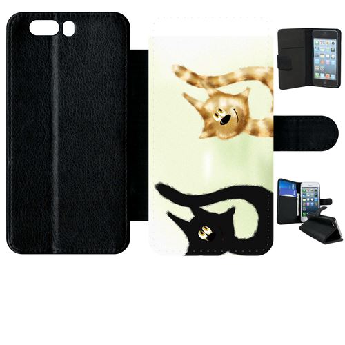 Etui À Rabat Huawei P10+ Plus Dessin Chat Noir Et Chat Roux