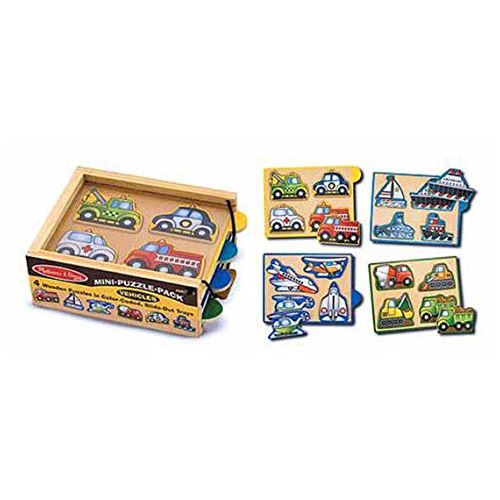 Melissa Doug Vehicles Wooden Mini-Puzzle Set With Storage and Travel Case