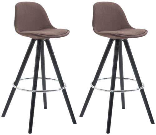 Lot de 2 Tabourets de Bar Franklin Tissu avec pieds ronds , Bois de chêne Noir/Marron