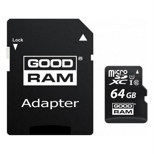 Carte mémoire Micro SD avec adaptateur GoodRam M1AA 64 Go, noir