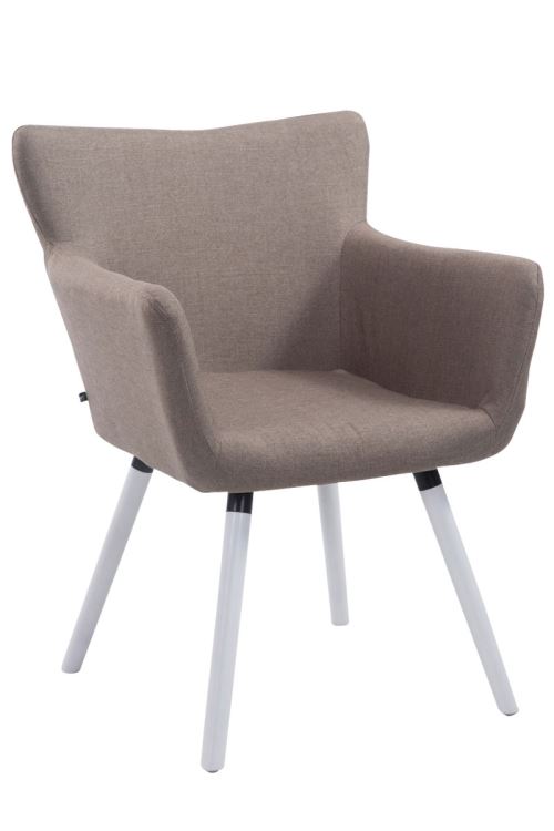 Chaise visiteur Antwerpen tissu - Pieds en bois de chêne Blanc - Siège Taupe
