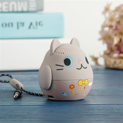 Mini Haut-Parleur Bluetooth Design Cartoon Chat Gris