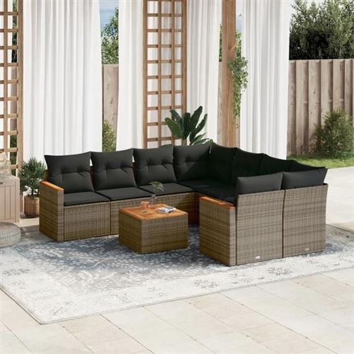 Non Communiqué Gris Vidaxl Salon De Jardin Avec Coussins 9 Pcs, Canapés De Terrasse, Ensemble De Meubles De Patio, Mobilier D'extérieur, 3258231