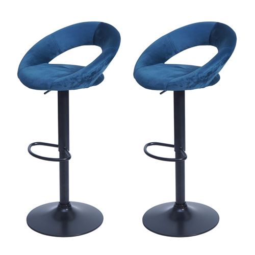 Mendler Noire 2X Tabouret De Bar Hwc-F46, Chaise De Comptoir, Monture Velours, Pétrole - Image 3
