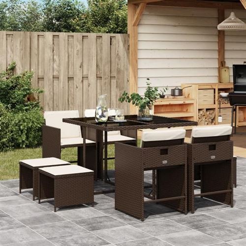 Non Communiqué Marron Vidaxl Ensemble À Manger De Jardin Et Coussins 9 Pcs Poly Rotin 3277904