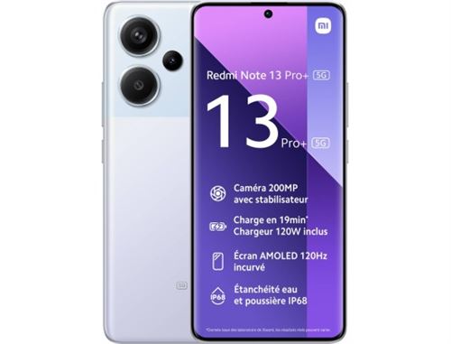 Xiaomi Redmi Note 13 Pro+ - 5G smartphone - double SIM - RAM 12 Go / Mémoire interne 512 Go - OLED display - 6.67"" - 2712 x 1220 pixels (120 Hz) - 3 x caméras arrière 200 MP, 8 MP, 2 MP - front camera 16 MP - violet aurore État correct - N/A reconditionné disponible sur Fnac