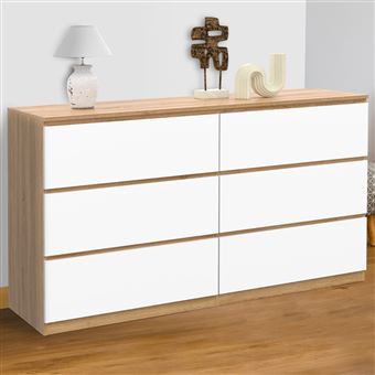 Commode 6 Tiroirs TOMI 110 Cm - Bois Hêtre - Rangement Chambre Ou Dressing