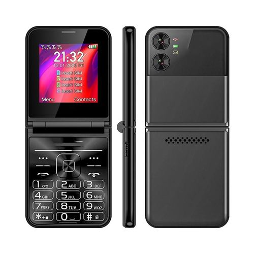 Téléphone Portable Flip Style 2.55 Pouces 4 SIM 1400mAh Or Noir YONIS