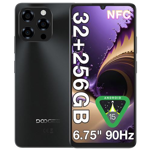 DOOGEE NOTE 58 Pro Téléphone Portable 6.75 Android 15, 6250mAh, 32(8+24)Go+128Go, 16MP+8MP,Empreinte digitale/Face ID,Dual SIM 4G - Noir