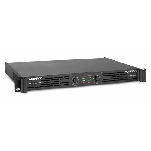 Vonyx VDA1000 Amplificateur professionnel 2x 500W classe D - Noir, entrée stéréo, entrée 6.35mm, XLR, sorties speakon NL-4
