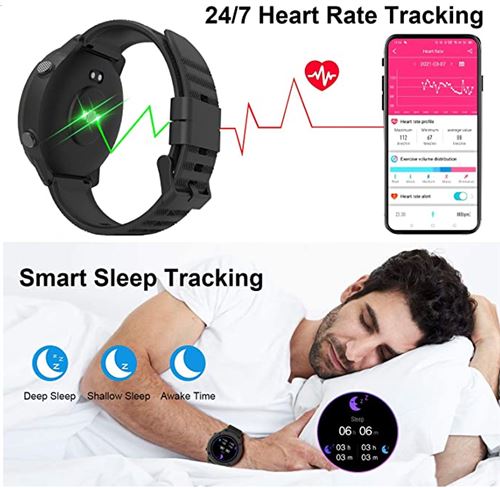 Montre connectée Homme, Smartwatch Etanche IP68 Montre Connectée Trackers  d'activité Bluetooth avec GPS Podomètre Cardiofrequencemètre Moniteur de