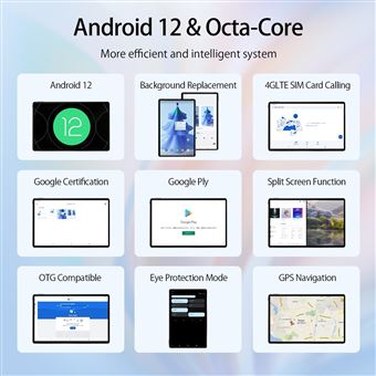 Tablette Tactile 10.4 Pouces, Écran 2K FHD+ Tablette PC Android 12, Support  Widevine L1, 8Go+256Go/TF 1To, Octa-Core, 8300mAh,13MP+8MP, Dual SIM 4G, 5G  WiFi Tablette - Bleu - Tablette tactile - Achat 