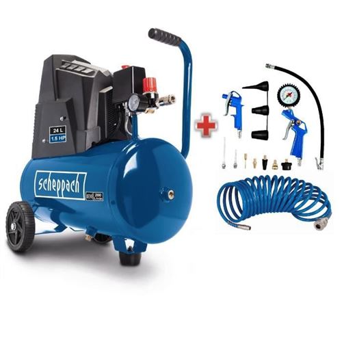 Non Communiqué Compresseur D'air Horizontal Scheppach Hc30o - 24L - 110 W - 8 Bars (Livré Avec Un Jeu De 13 Accessoires)
