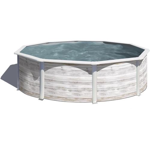 Piscine acier aspect bois Gr&eacute; Finlande &oslash;4 80 x h.1 22 m