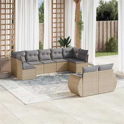 Non Communiqué Beige Salon De Jardin Modulable Generique 9 Personnes Resine Tressee 62 X 62 X 69 Cm 9 Pieces