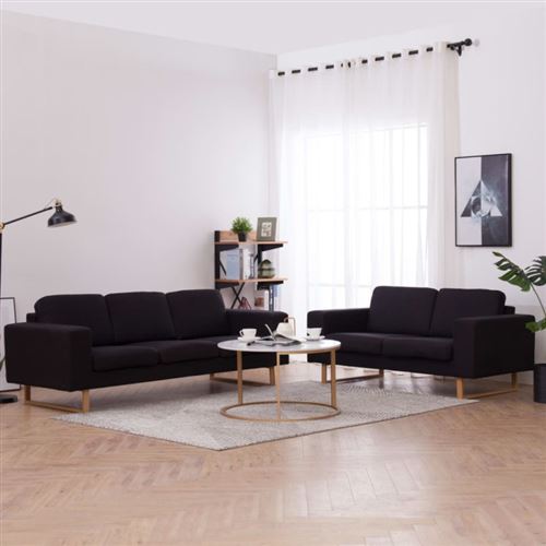 Ensemble de canap&eacute; 2 pcs Tissu Noir Vidaxl Black