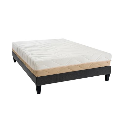 Ensemble LEMAN 160x200 cm - Matelas Mousse hypersoft + Sommier Bois