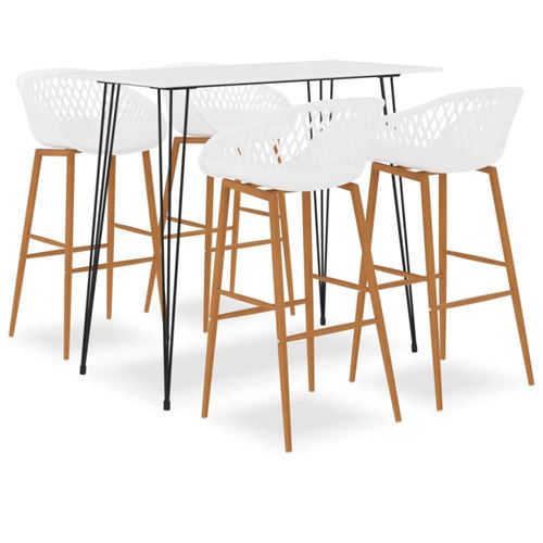 vidaXL - Ensemble de bar - Table haute et 4 tabourets - Blanc - Image 2