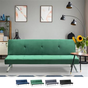 Canapé Convertible 2 Places Vert – Tissu – Occasion – Avec Coussins