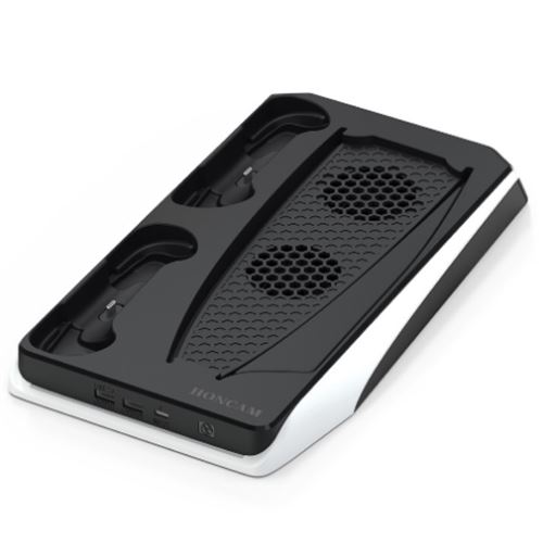 Support avec Ventilateur de Refroidissement pour PS5 FONGWAN Chargeur Dock avec Station de Charge à Double Manette - Blanc